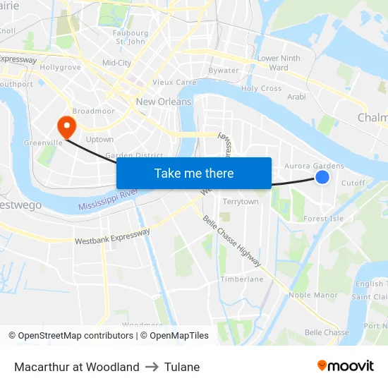 Macarthur at Woodland to Tulane map