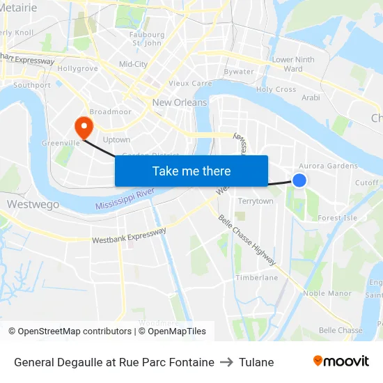 General Degaulle at Rue Parc Fontaine to Tulane map