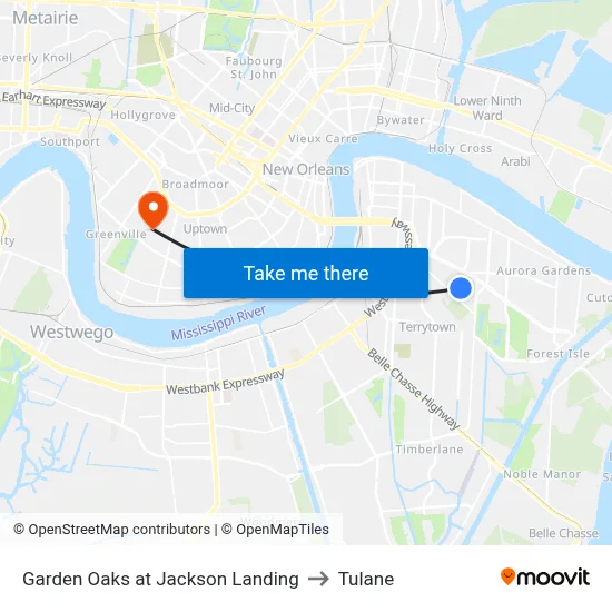 Garden Oaks at Jackson Landing to Tulane map