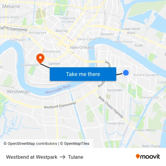Westbend at Westpark to Tulane map