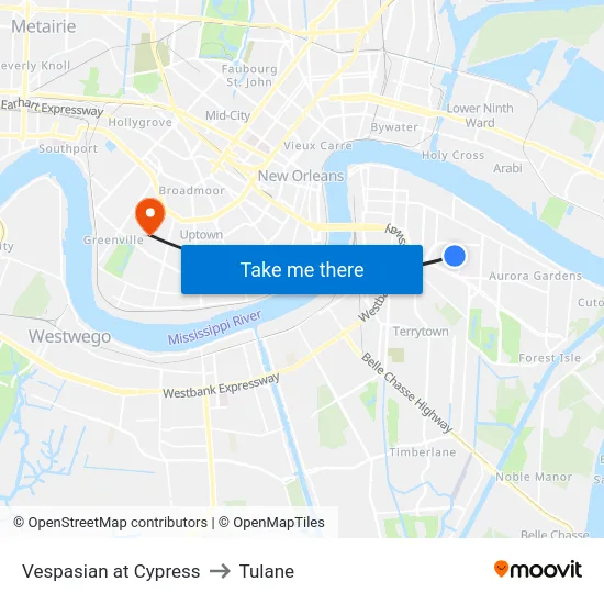 Vespasian at Cypress to Tulane map
