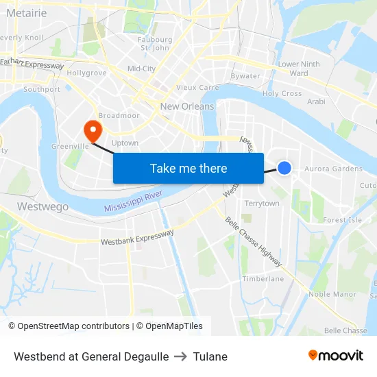 Westbend at General Degaulle to Tulane map