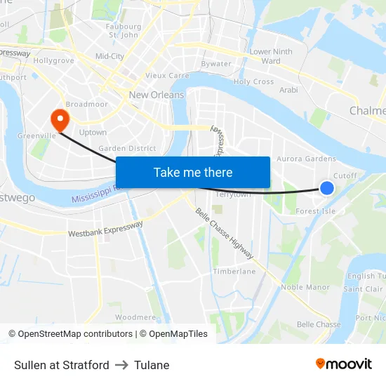 Sullen at Stratford to Tulane map