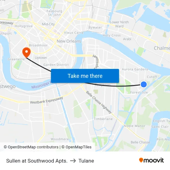 Sullen at Southwood Apts. to Tulane map