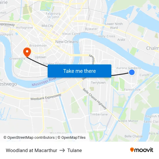 Woodland at Macarthur to Tulane map