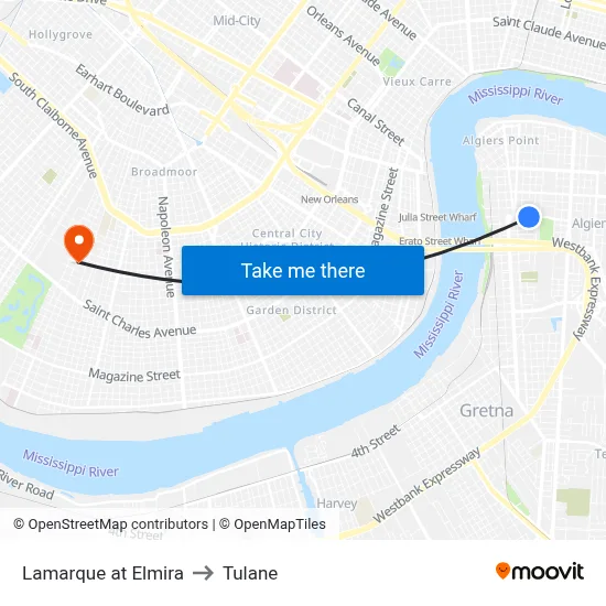 Lamarque at Elmira to Tulane map