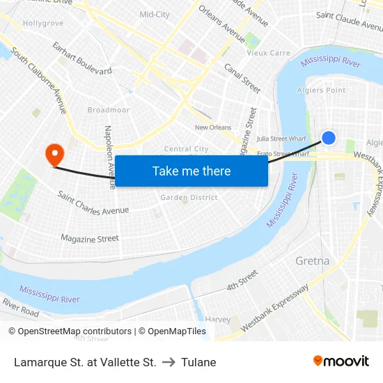 Lamarque St. at Vallette St. to Tulane map