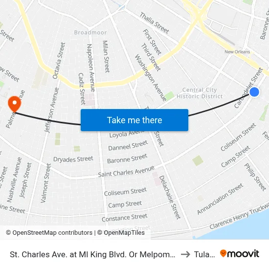 St. Charles Ave. at Ml King Blvd. Or Melpomene St. to Tulane map