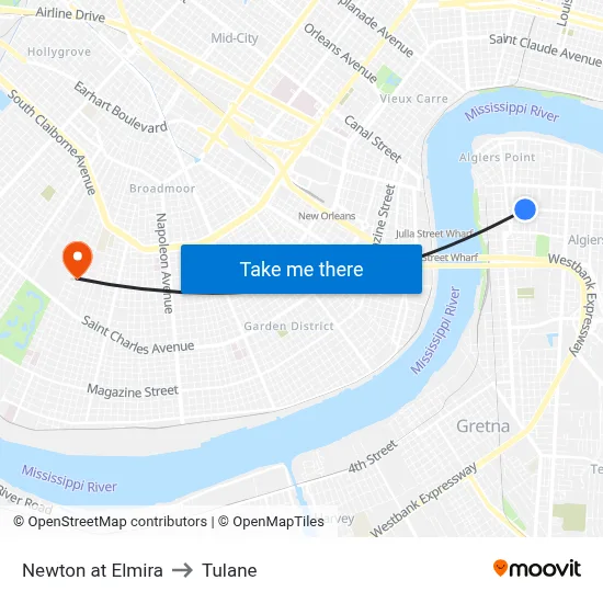 Newton at Elmira to Tulane map