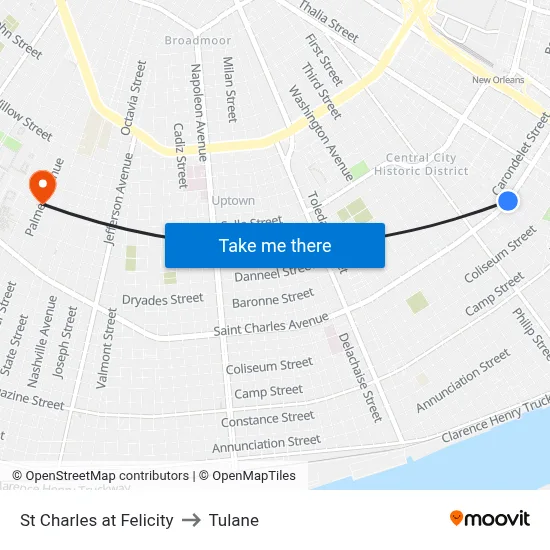 St Charles at Felicity to Tulane map