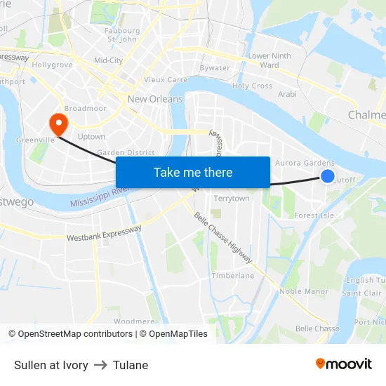 Sullen at Ivory to Tulane map