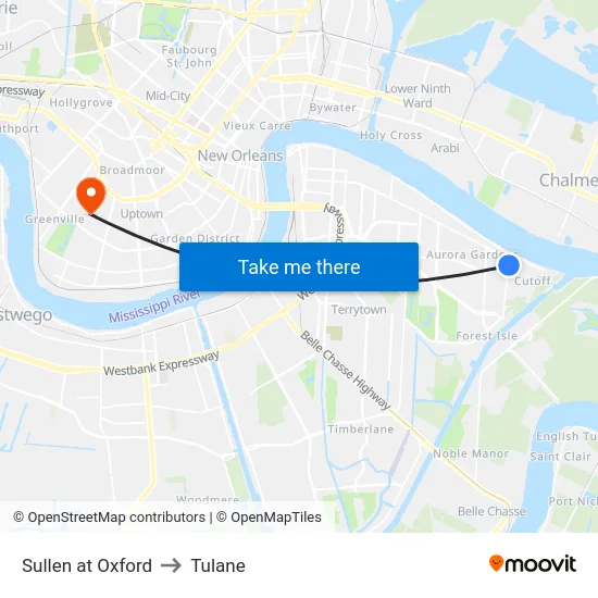 Sullen at Oxford to Tulane map