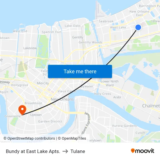 Bundy at East Lake Apts. to Tulane map