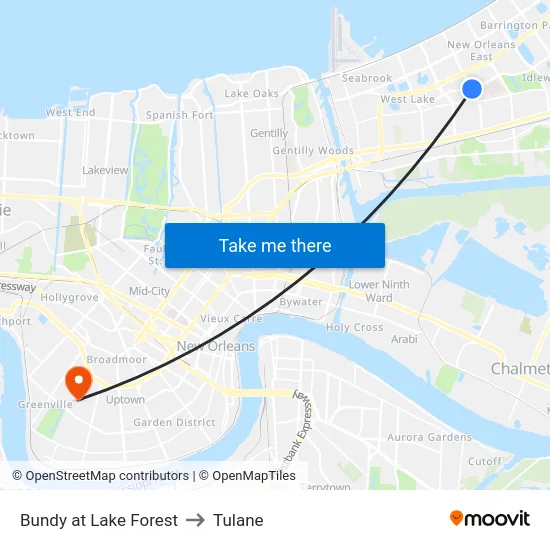 Bundy at Lake Forest to Tulane map