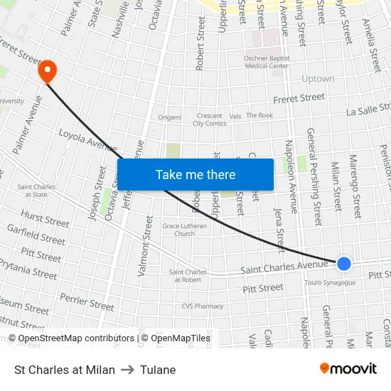 St Charles at Milan to Tulane map
