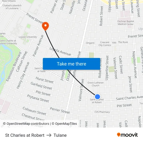 St Charles at Robert to Tulane map