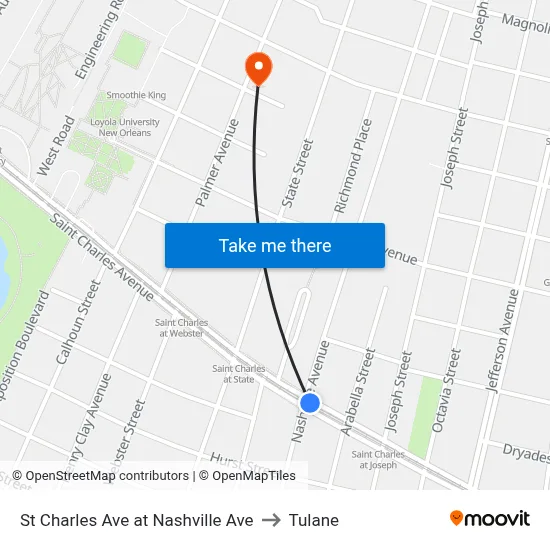 St Charles Ave at Nashville Ave to Tulane map
