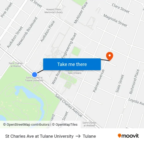 St Charles Ave at Tulane University to Tulane map