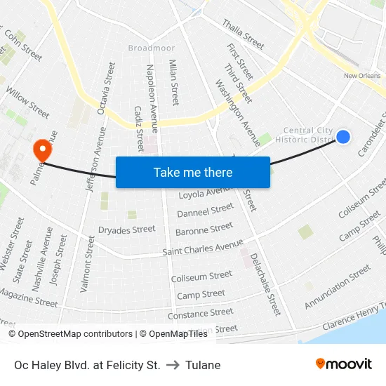 Oc Haley Blvd. at Felicity St. to Tulane map
