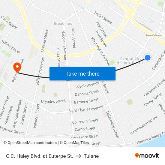 O.C. Haley Blvd. at Euterpe St. to Tulane map