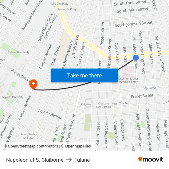 Napoleon at S. Claiborne to Tulane map