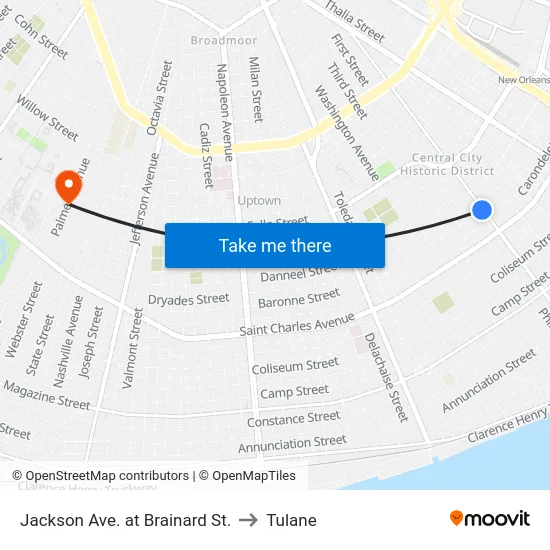 Jackson Ave. at Brainard St. to Tulane map