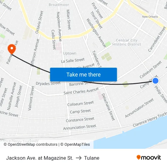Jackson Ave. at Magazine St. to Tulane map