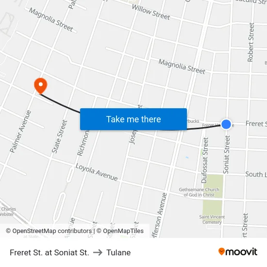 Freret St. at Soniat St. to Tulane map