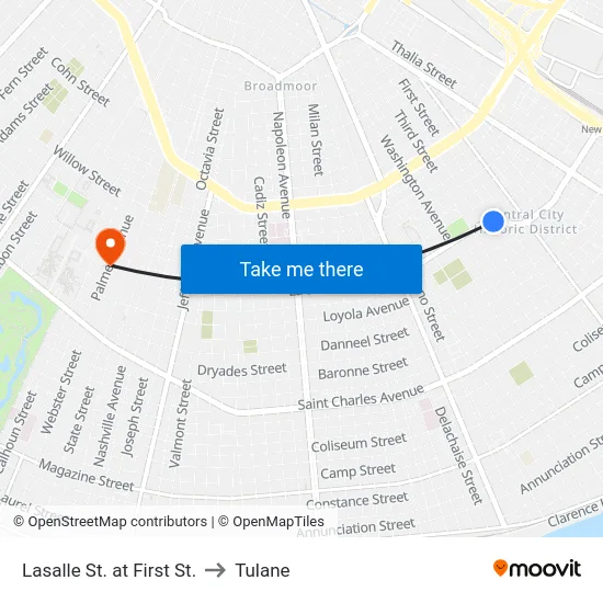 Lasalle St. at First St. to Tulane map