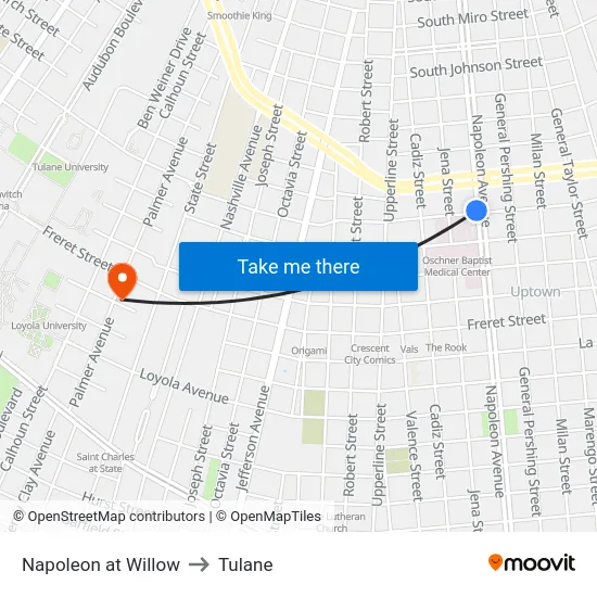 Napoleon at Willow to Tulane map
