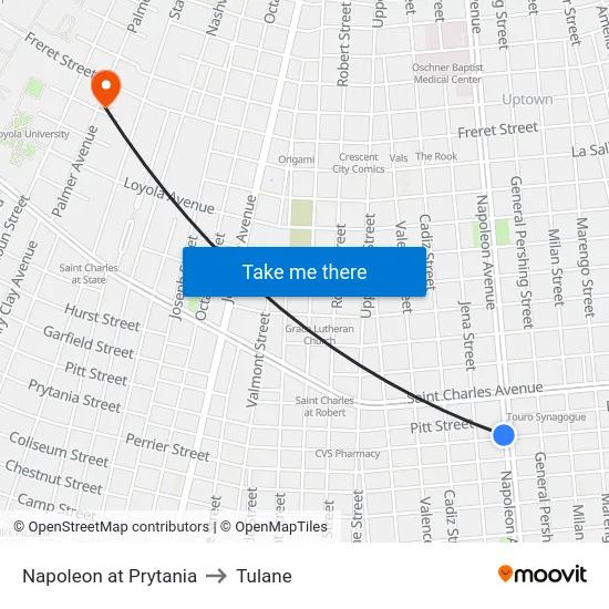 Napoleon at Prytania to Tulane map