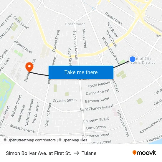 Simon Bolivar Ave. at First St. to Tulane map