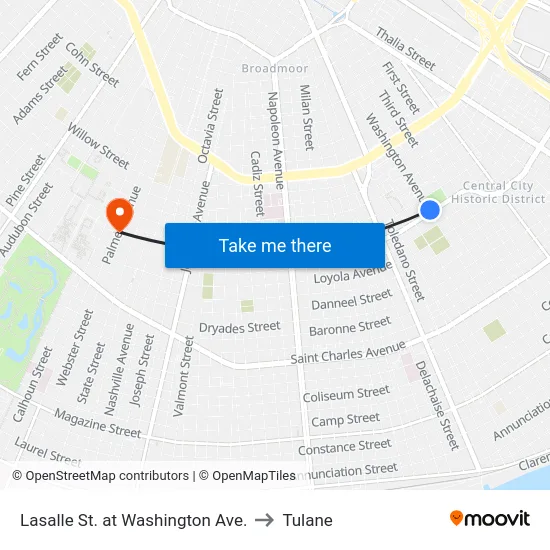 Lasalle St. at Washington Ave. to Tulane map