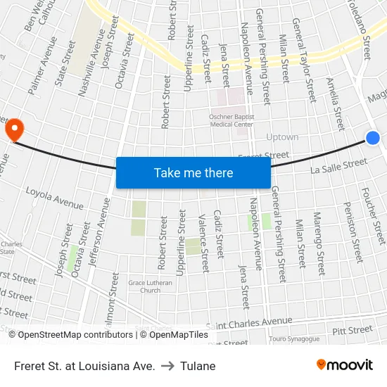 Freret St. at Louisiana Ave. to Tulane map