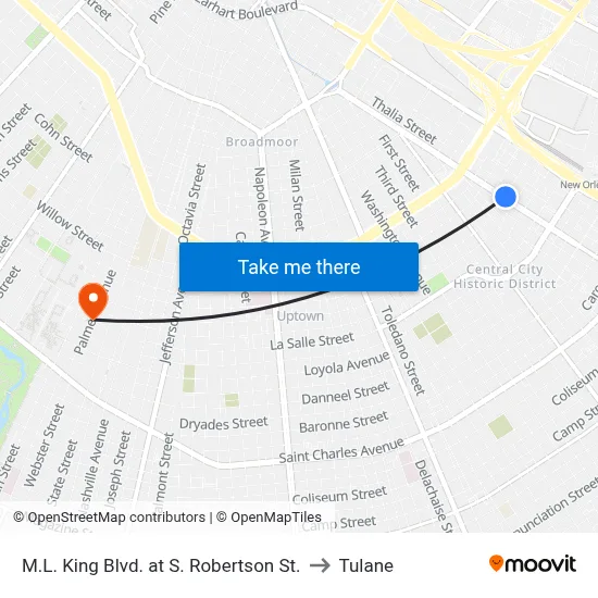 M.L. King Blvd. at S. Robertson St. to Tulane map