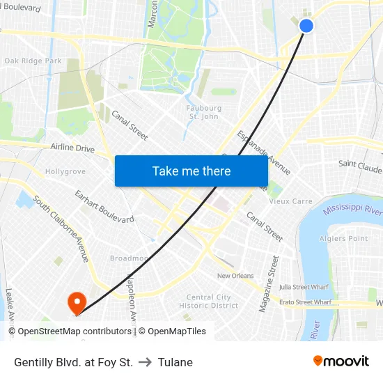 Gentilly Blvd. at Foy St. to Tulane map