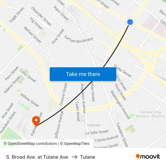 S. Broad Ave. at Tulane Ave. to Tulane map