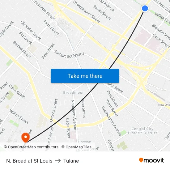 N. Broad at St Louis to Tulane map