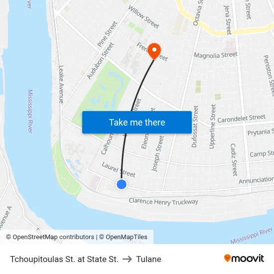Tchoupitoulas St. at State St. to Tulane map