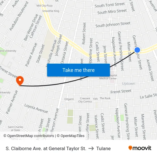 S. Claiborne Ave. at General Taylor St. to Tulane map