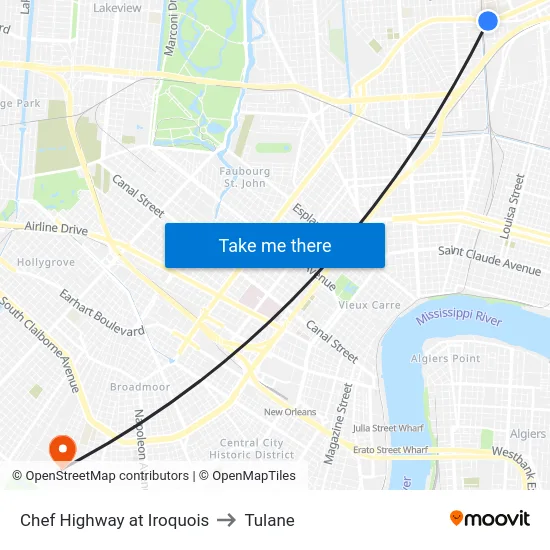 Chef Highway at Iroquois to Tulane map
