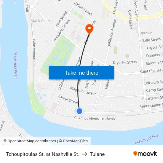 Tchoupitoulas St. at Nashville St. to Tulane map