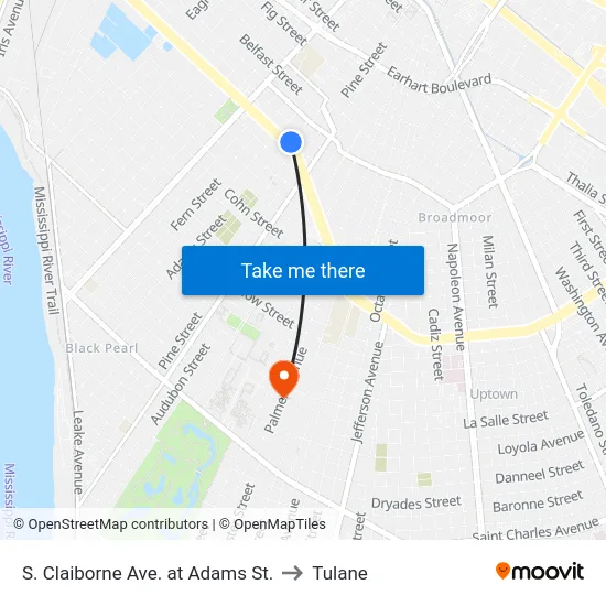 S. Claiborne Ave. at Adams St. to Tulane map