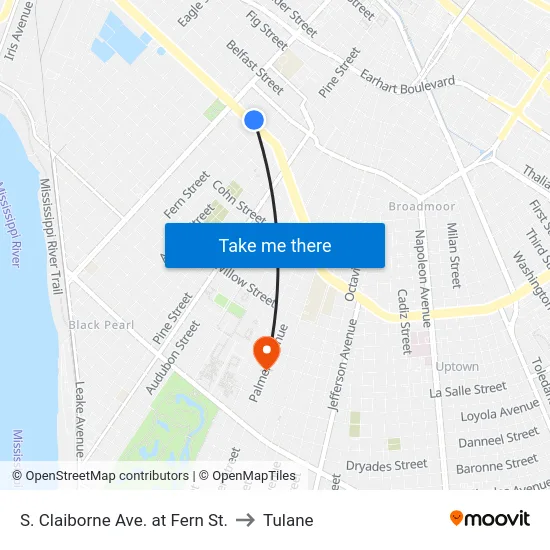 S. Claiborne Ave. at Fern St. to Tulane map