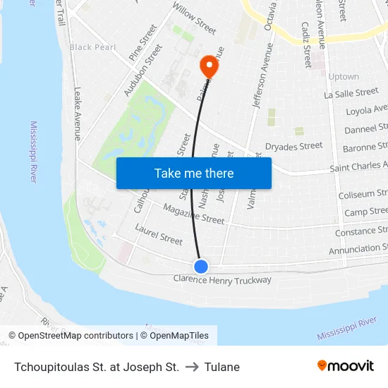 Tchoupitoulas St. at Joseph St. to Tulane map