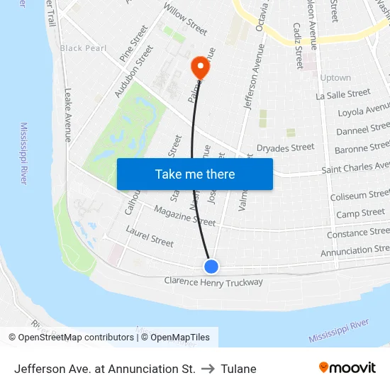 Jefferson Ave. at Annunciation St. to Tulane map