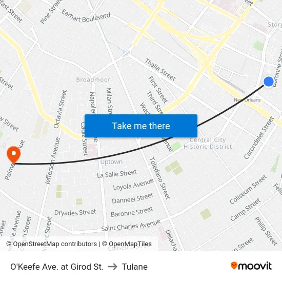O'Keefe Ave. at Girod St. to Tulane map