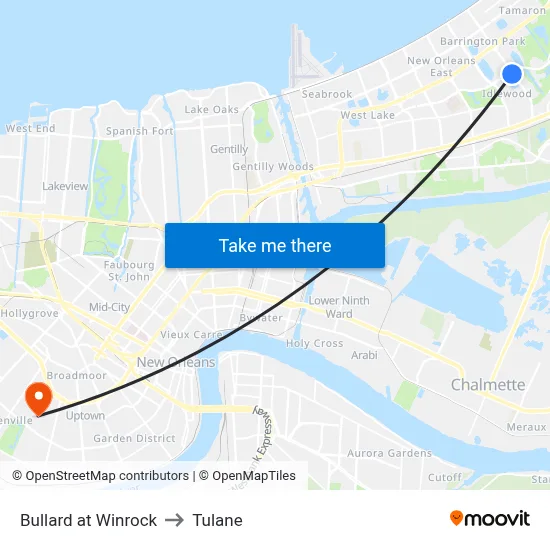 Bullard at Winrock to Tulane map
