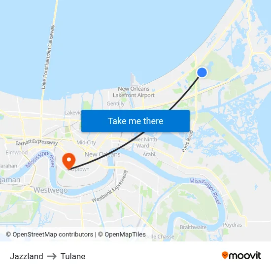 Jazzland to Tulane map