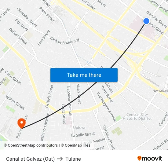 Canal at Galvez (Out) to Tulane map